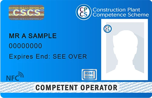Blue competent operator card for plant operators under the NPORS and CPCS construction plant competence schemes